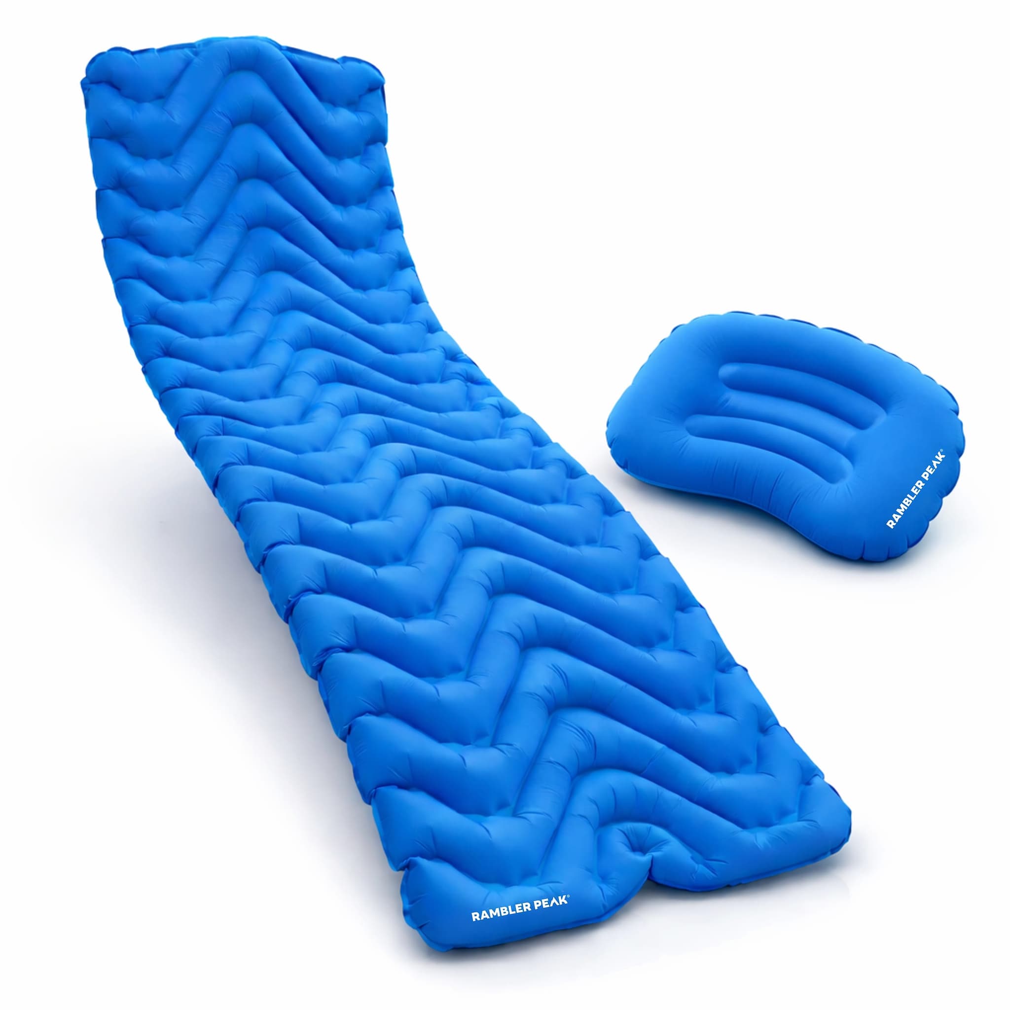 DreamLite ultralight sleeping mat with ergonomic pillow in Rambler Peak royal blue